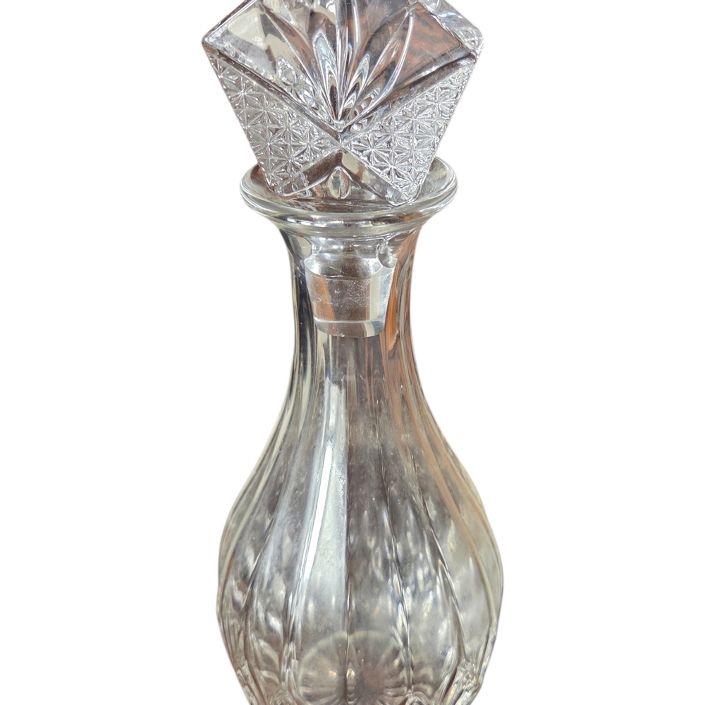 Vintage Glass Decanter With Crystal Stopper.
